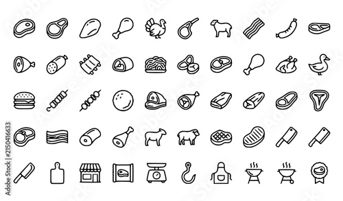 Canvastavla Meat Types and Butcher Line Icon Set Editable Stroke Vector Collection