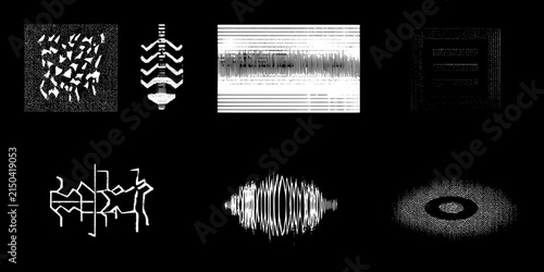 Engraved vector illustration showcasing a variety of black and white designs with transparent background