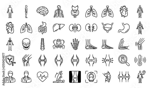 Human Anatomy Medical Diagnostic Pictogram and Organ Line Icon Pack