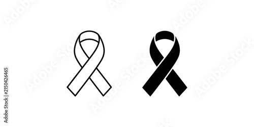 Outline and solid black ribbon for awareness or mourning.