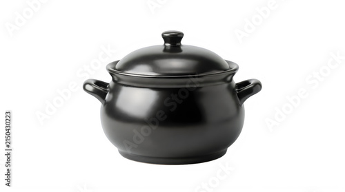 Black ceramic cooking pot with lid, traditional clay casserole dish, rustic earthenware soup tureen for kitchenware branding isolated PNG with Transparent Background Halloween PNG