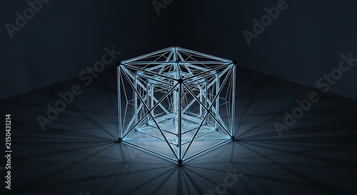 Abstract geometric crystal cube with light refraction.