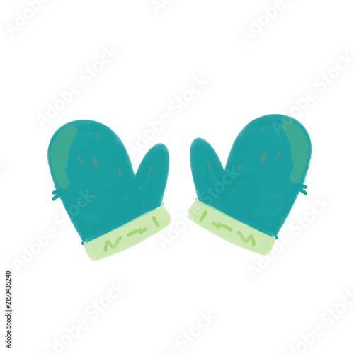 Fotografie A charming, hand-painted style digital illustration of a pair of cozy winter mittens