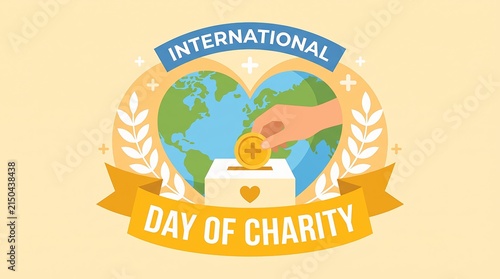 International Day of Charity vector design with globe heart and donation box