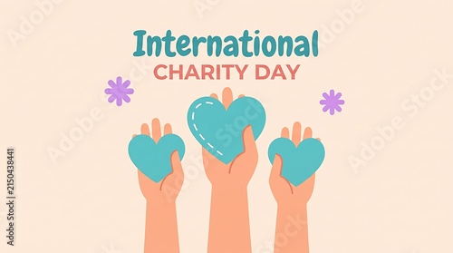 International Charity Day Illustration with Hands Holding Hearts for Non Profit Campaign