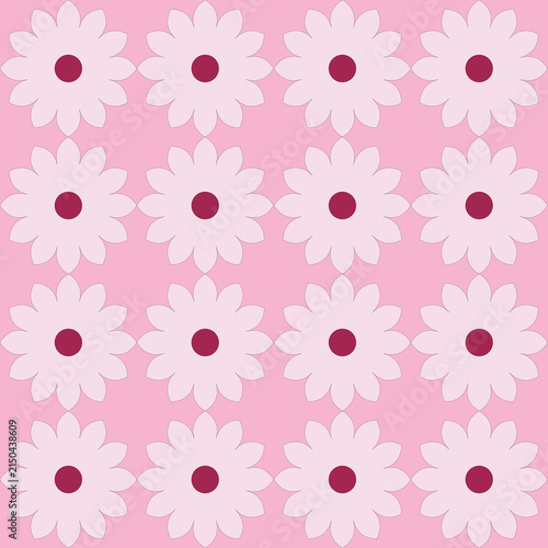 Cute pink daisy floral seamless pattern background, retro vector illustration
