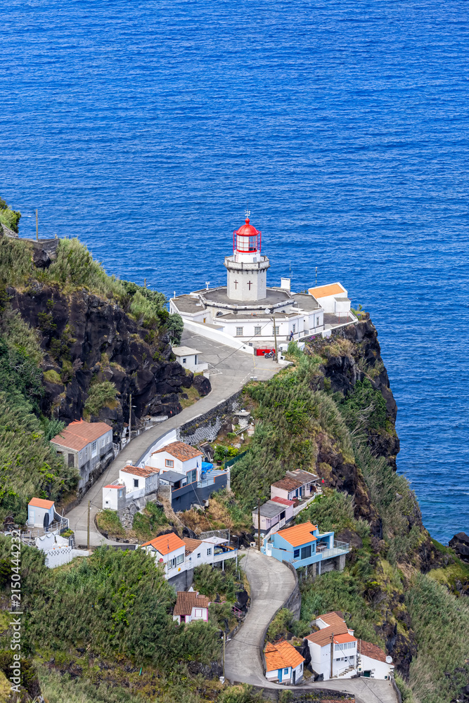 Obraz premium Azores view of Farol do Arnel lighthouse landscape nature on Sao Miguel island in Portugal
