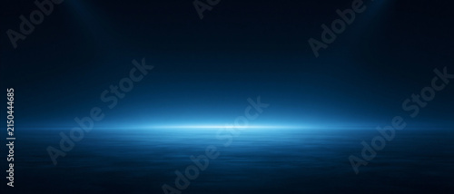 Dark blue glowing studio stage horizon display product background banner