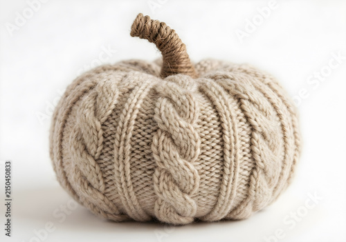 Thick Faux yarn embroidered pumpkin isolated on white background, crochet style