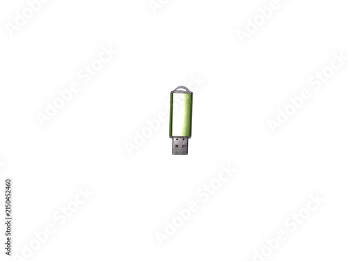 Obraz na płótnie Small green usb flash drive for data storage and file transfer isolated on trans