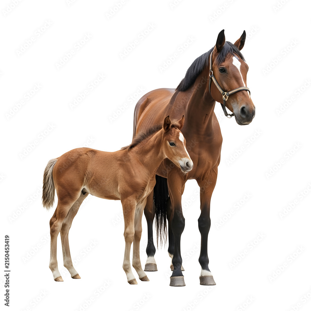 Obraz premium Mare and Foal isolated on transparent background