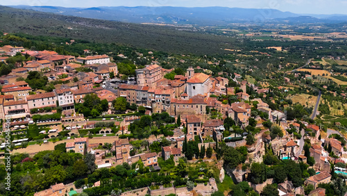 Aerial drone view Gordes commune on top of a hill. Provence-Alpes-Cote d'Azur region