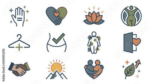 Holistic wellness and mental health symbol set.