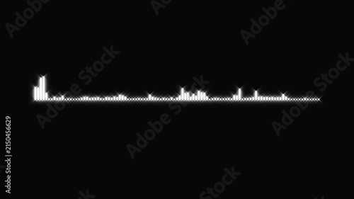 Dynamic white audio frequency line visualizer, digital sound wave spectrum animation, podcast voice record signal meter, isolated music equalizer bar, high quality 4k video black screen background