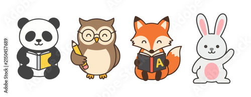 Funny Educational Animals, Cute Cartoon Clipart, School & Learning Vector Icons