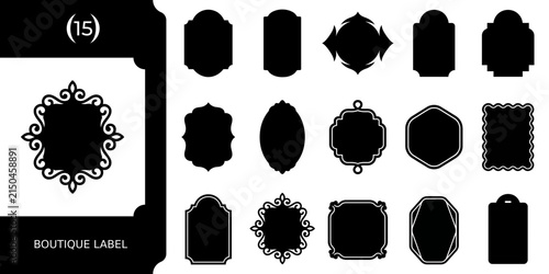 Set of fifteen decorative boutique labels and vintage frame shapes for branding and design
