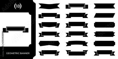 Set of eighteen black geometric banner shapes for design elements and headers