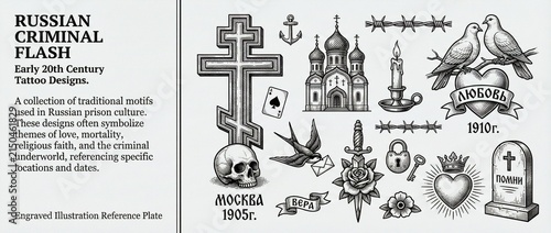Russian criminal flash designs from early 20th century tattoo culture