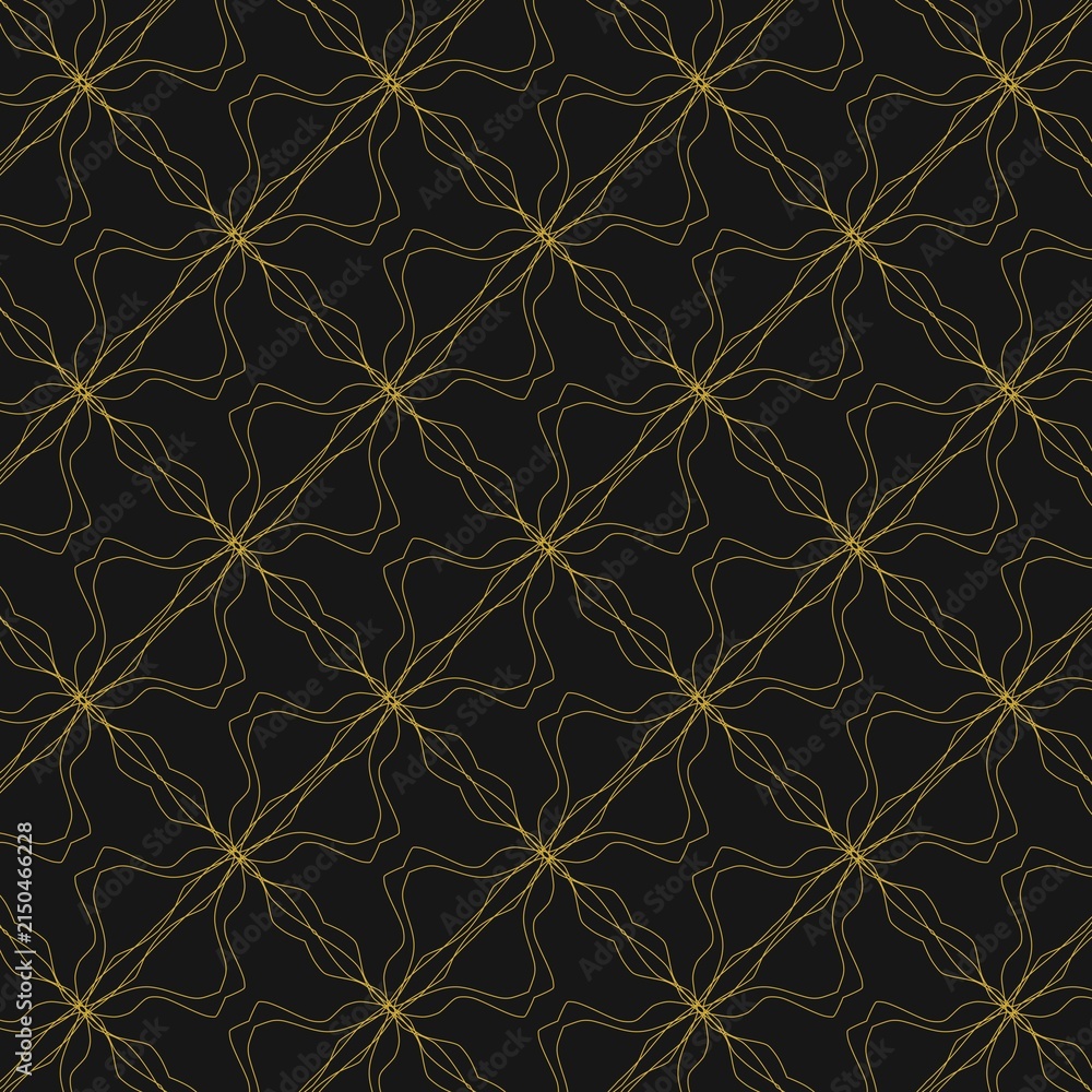 Fototapeta premium Luxury Gold Floral Line Pattern on Dark Background