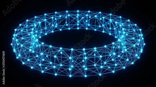 Digital connection and data structure represented by a blue glowing network ring.