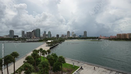 St petersburg, Florida, USA - 07 20 2026: The cloud landscape of St petersburg downtown, harbor and pier: aerial view
