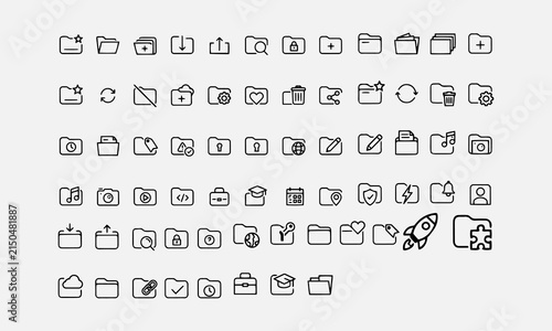 Folder line art icon set vector illustration