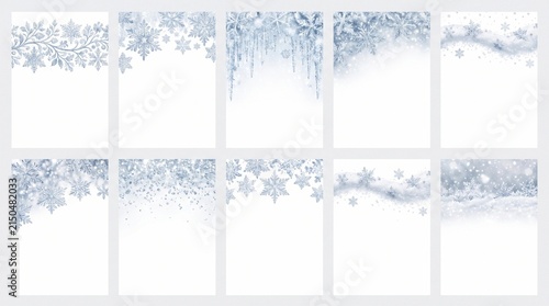 Set of elegant winter backgrounds with snowflakes and frost patterns