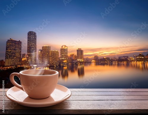 evening coffee cityscape reflection lights bokeh twilight skyline urban relaxation