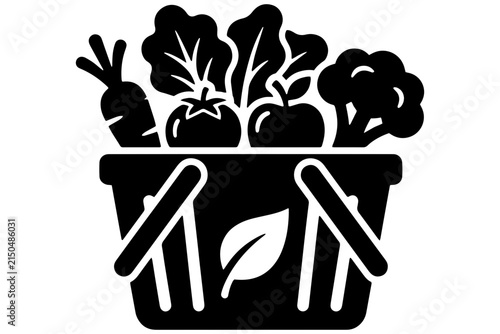 Vegetable basket icon featuring fresh produce silhouette elements for healthy food branding. Vector Art