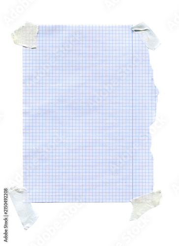 Cuadro en lienzo Graph paper sheet, taped corners, torn right edge, blank copy space, transparent