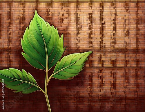 brown pixelated background with green leafy stem