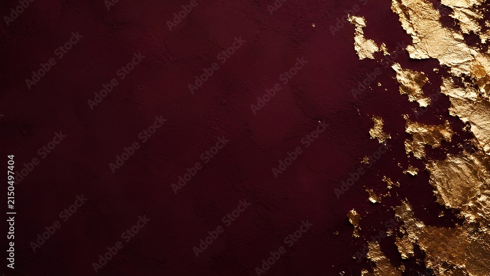 Fototapeta premium 深いワインレッドの壁と金箔の装飾 / Deep wine red wall with gold leaf decoration (Generative AI)