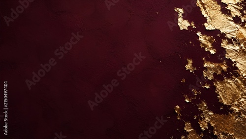 深いワインレッドの壁と金箔の装飾 / Deep wine red wall with gold leaf decoration (Generative AI)