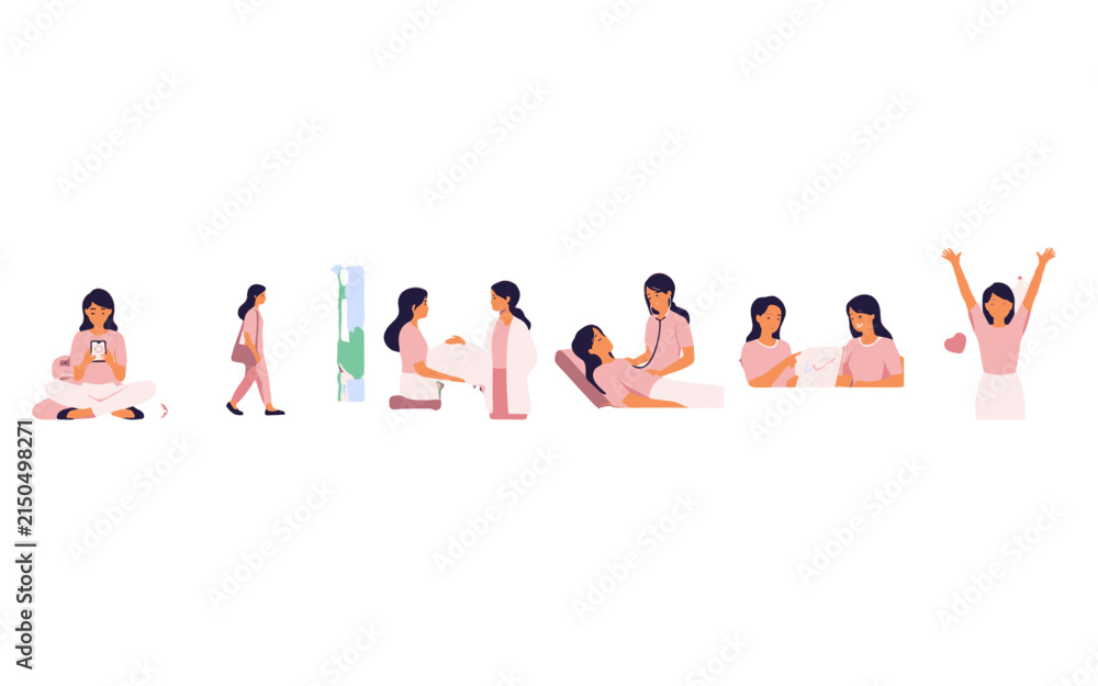 Obraz premium A montage of a woman experiencing different moments in her life, from relaxation and walking to receiving care and celebrating.