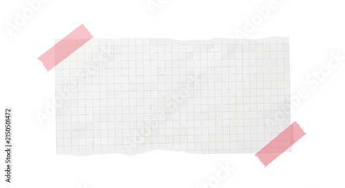 Vector illustration of blank grid paper note with pink tape on a transparent background