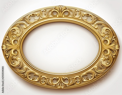 ornate gold frame empty oval shape on a white isolated background