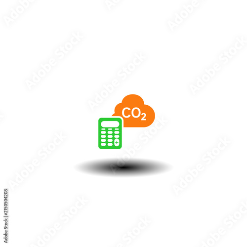 Vector illustration of calculator and cloud with CO2 (carbon dioxide). Icon of carbon accounting.