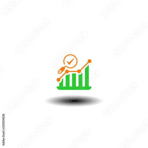 Vector illustration of growth graph and magnifier with check mark. Symbol of analysis and checking diagram data.