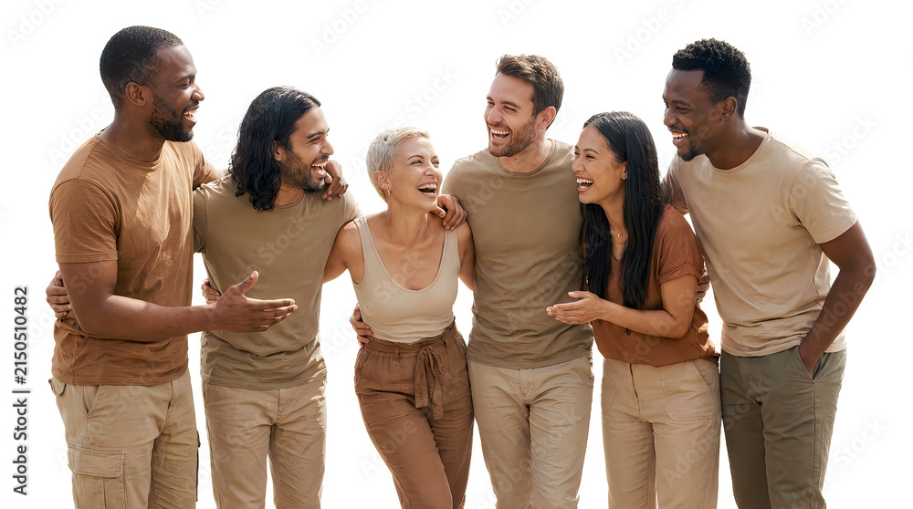 Fototapeta premium Diverse group of happy friends laughing together, isolated on transparent background cutout