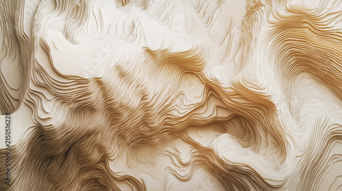 Linear contour landscape built from abstract landscape and terrain diagram. Abstract map concept using geographic area and latitude guides. Details: land, artistic, woodcraft, hand-made and sculpture.