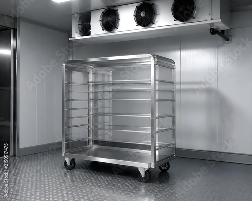 Empty refrigerated transport cart positioned Premium Commercial Stock Photography Concept For Modern Industrial Design And