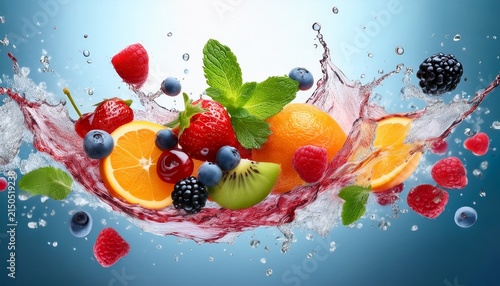 Vibrant Fresh Fruit Splash With Berries And Mint