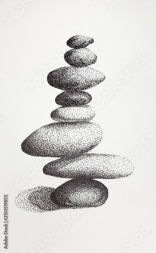 Black and White Stippling Art Abstract Dot Pattern Illustration.