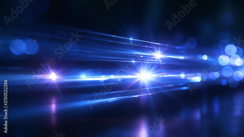 Abstract Blue Light Streaks Representing Fiber Optics and Data Transmission