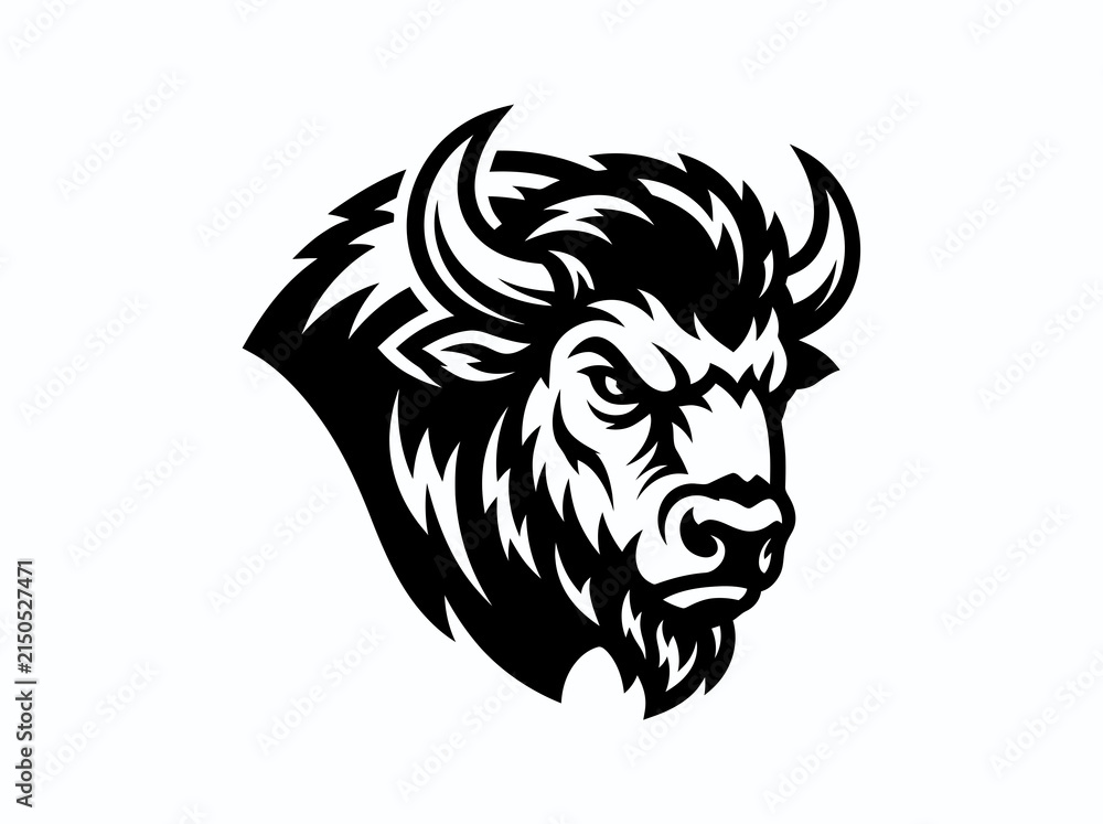 Fototapeta premium Powerful Bison Head Sports Mascot Black and White Line Art Graphic Logo