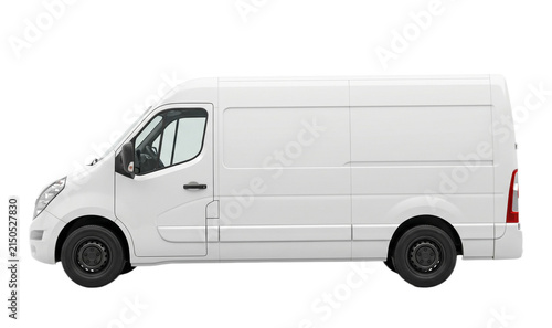 Logistics Van Clean blank white delivery van isolated on empty background side view of plain car cargo carrier with large space for design transportation logistics mockup Ai generated Perfect