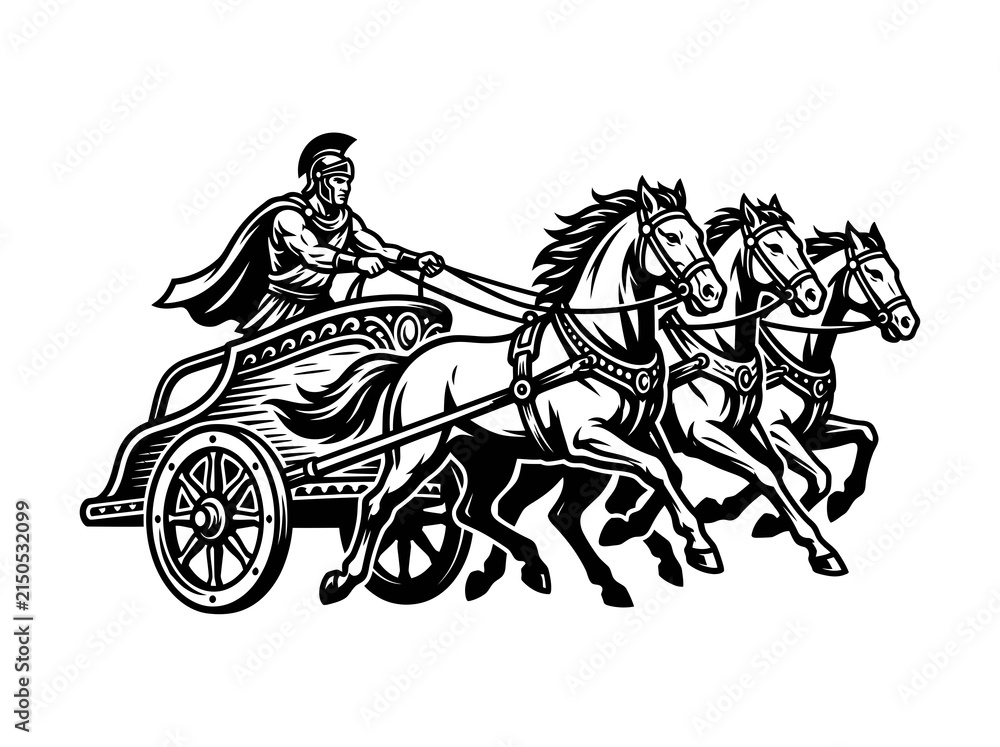 Fototapeta premium Ancient Roman Chariot Race Black and White Line Art Vector