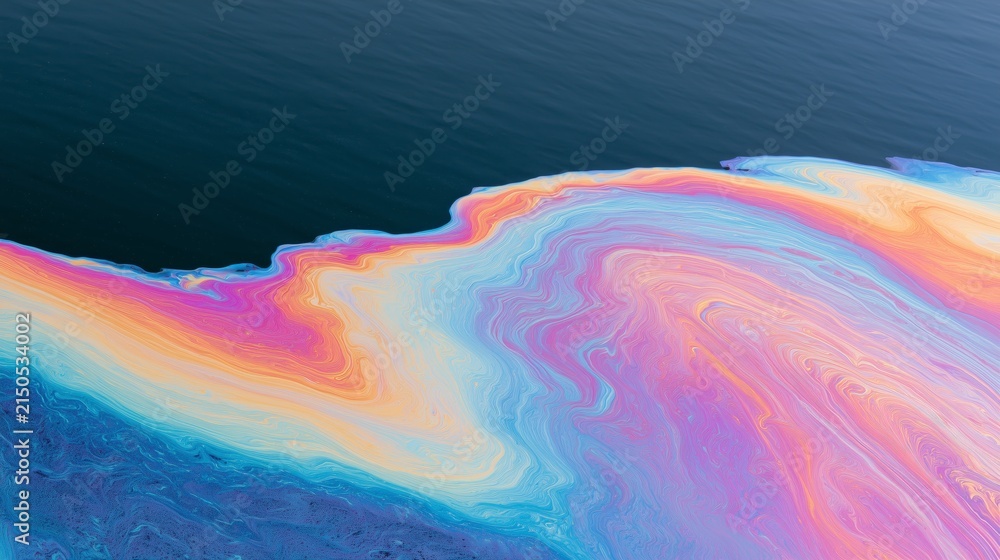 Fototapeta premium Rainbow Oil Film with Pink Blue and Gold Swirls