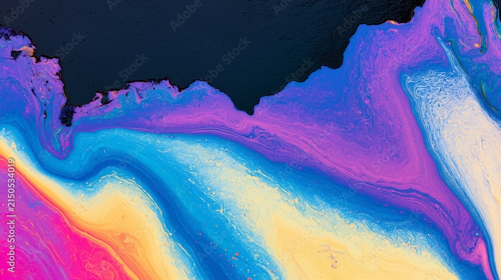 Fototapeta premium Neon Oil Slick Pattern with Dark Copy Space