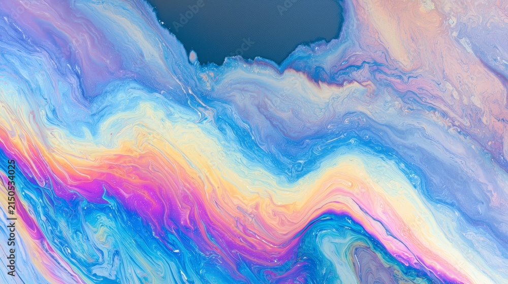 Fototapeta premium Pastel Oil Film with Blue Pink and Gold Marbling